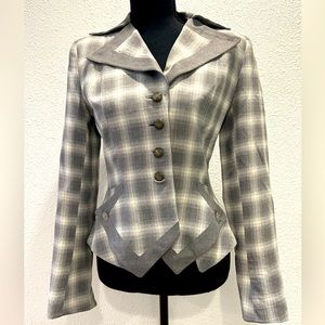 Grey Plaid Shoulder Padded Blazer